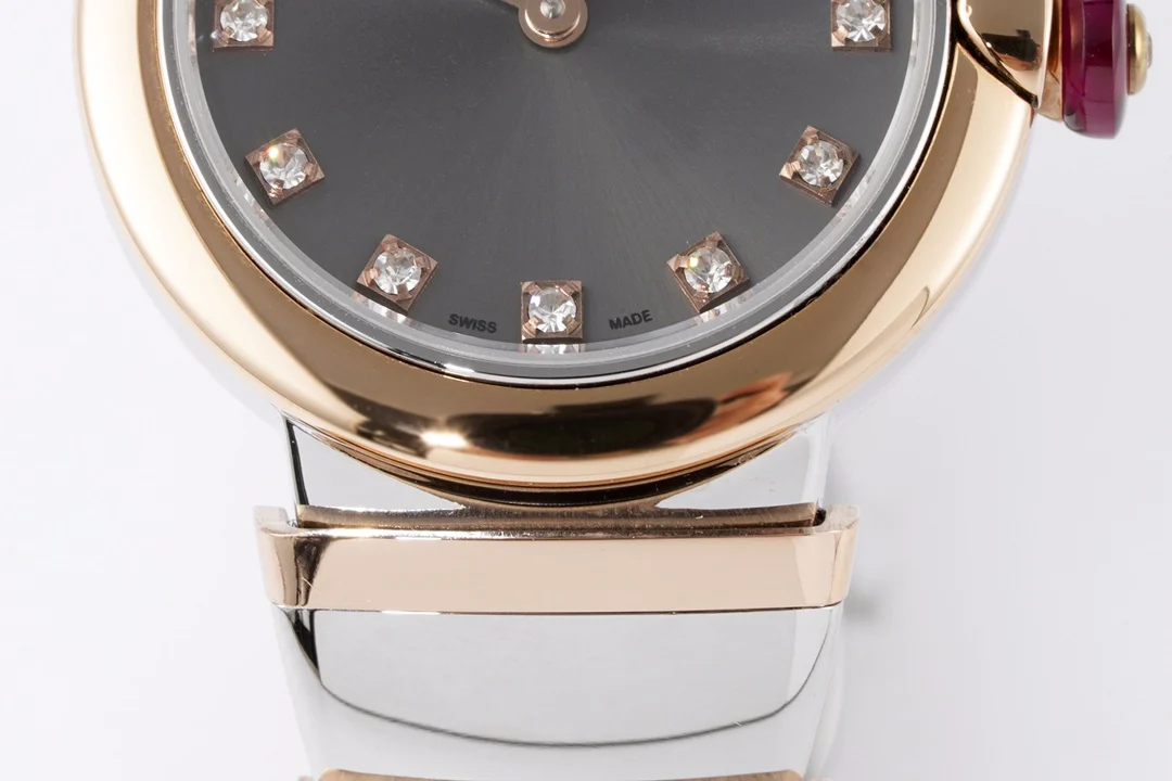 Bulgari Rose Gold Pink Dial Diamond-Set 28mm — photographed off the sweep