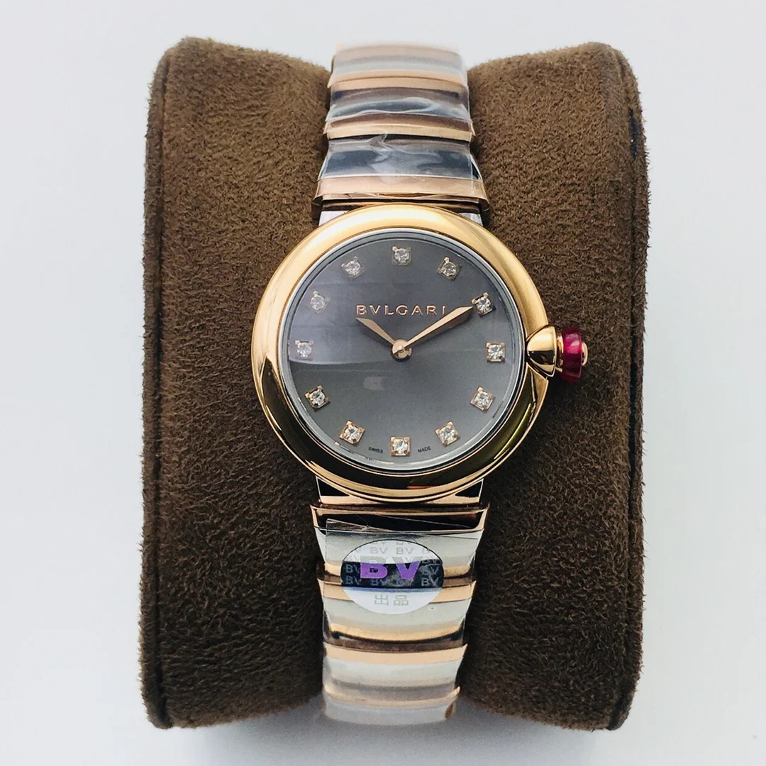 Bulgari Rose Gold Pink Dial Diamond-Set 28mm — photographed off the sweep