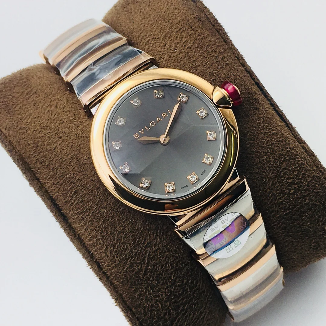 Bulgari Rose Gold Pink Dial Diamond-Set 28mm — photographed off the sweep