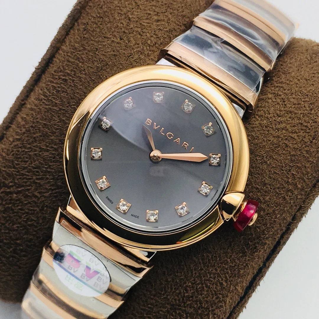 Bulgari Rose Gold Pink Dial Diamond-Set 28mm — photographed off the sweep