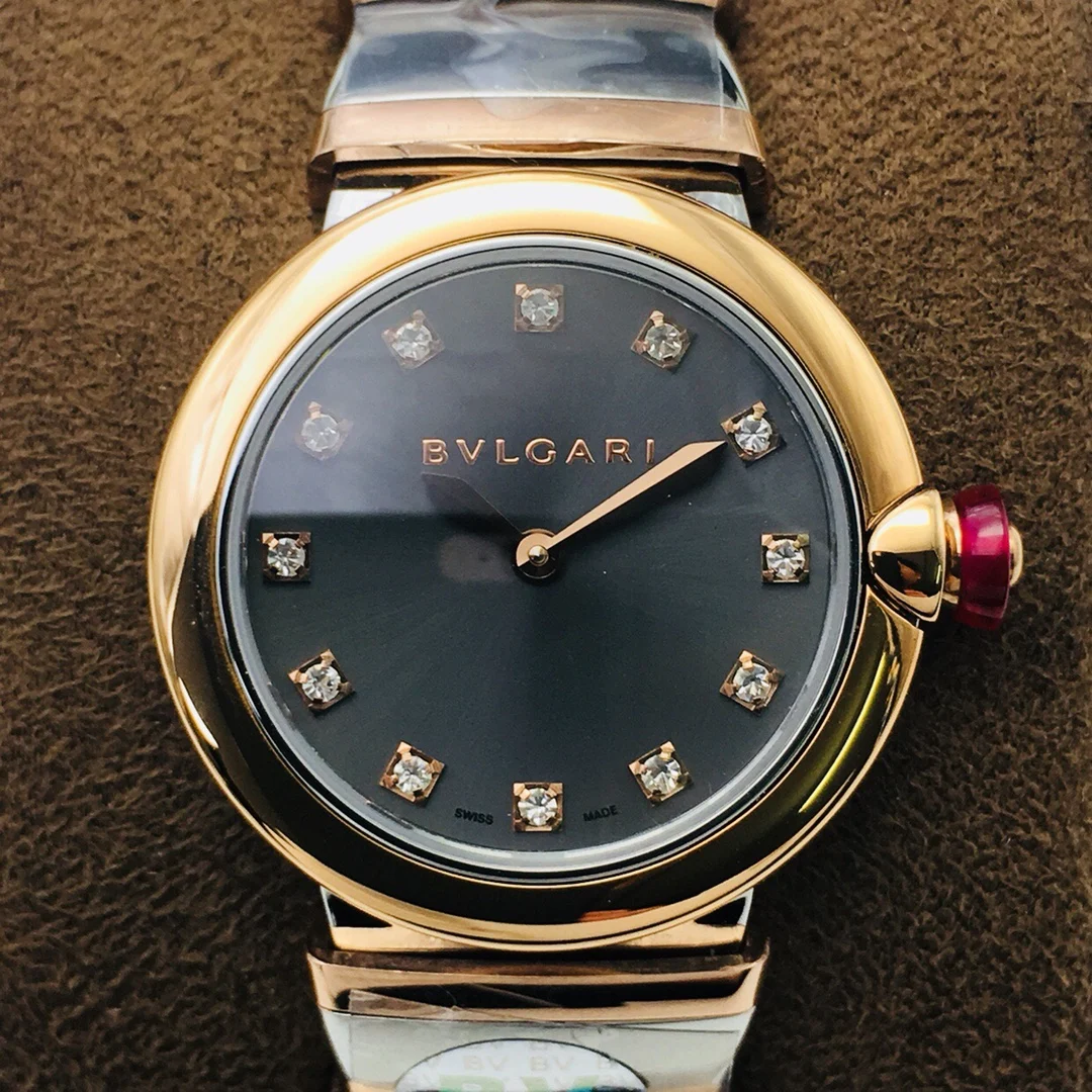 Bulgari Rose Gold Pink Dial Diamond-Set 28mm — photographed off the sweep