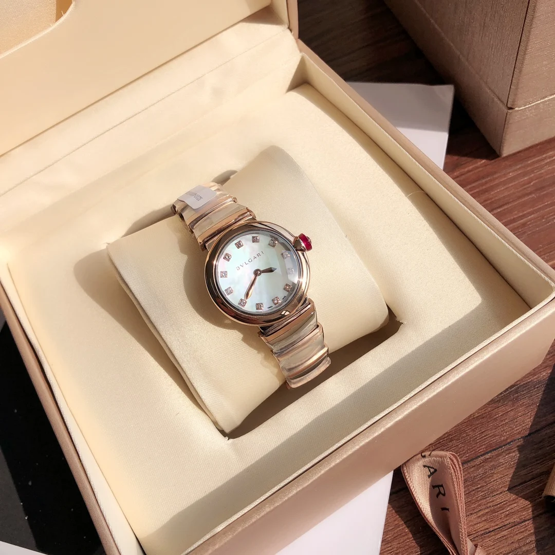 Bulgari Rose Gold White Dial Diamond-Set 28mm