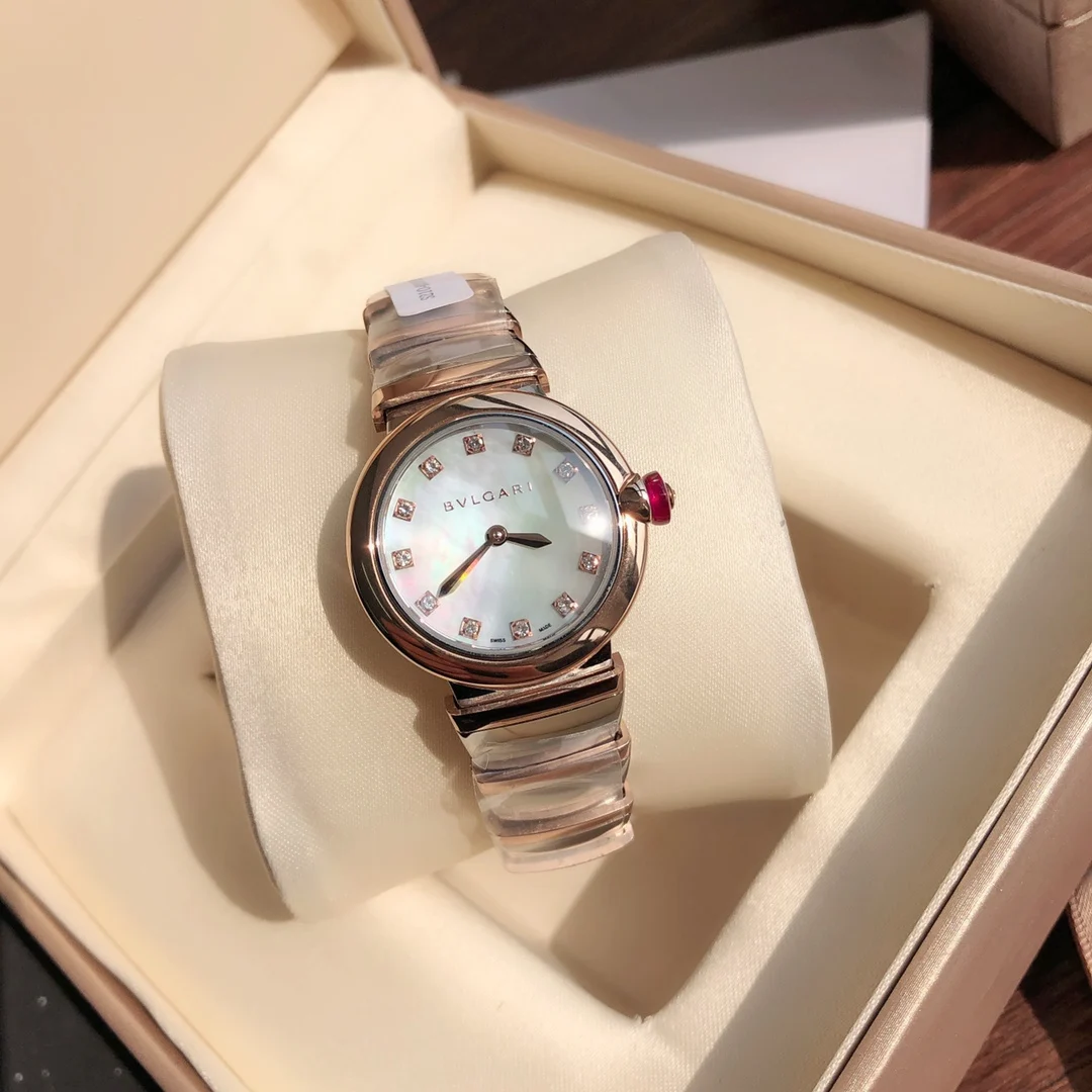Bulgari Rose Gold White Dial Diamond-Set 28mm — photographed off the sweep