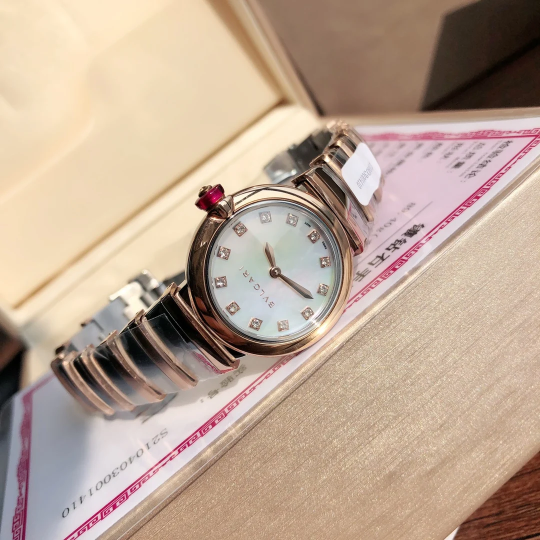 Bulgari Rose Gold White Dial Diamond-Set 28mm — photographed off the sweep