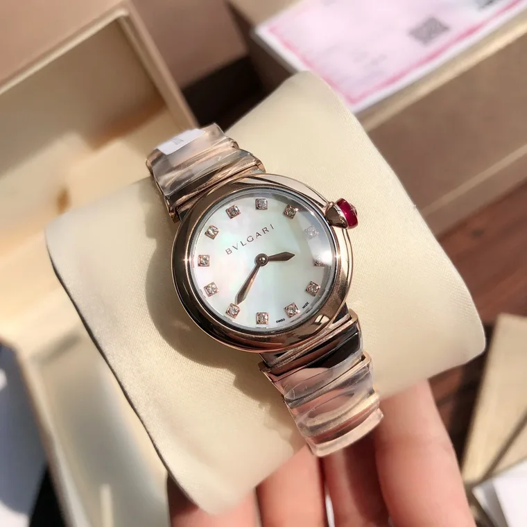 Bulgari Rose Gold White Dial Diamond-Set 28mm