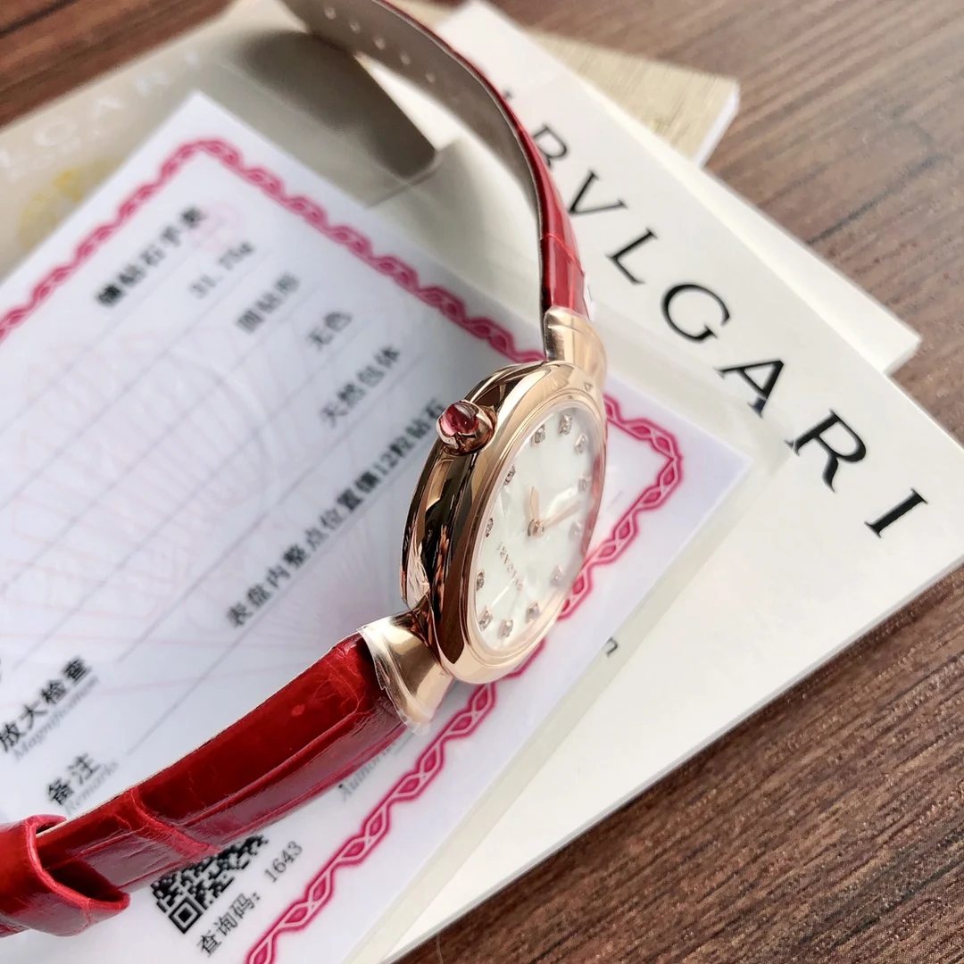 Bulgari Rose Gold White Dial Diamond-Set 30mm — photographed off the sweep