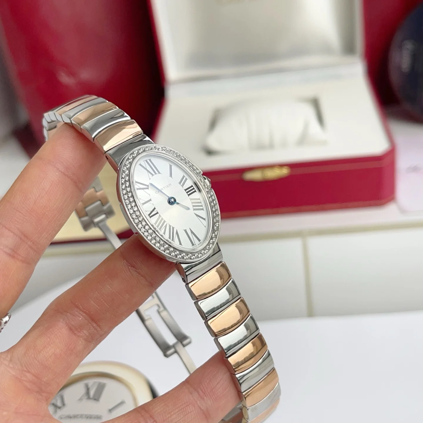 Cartier Baignoire Rose Gold — photographed off the sweep