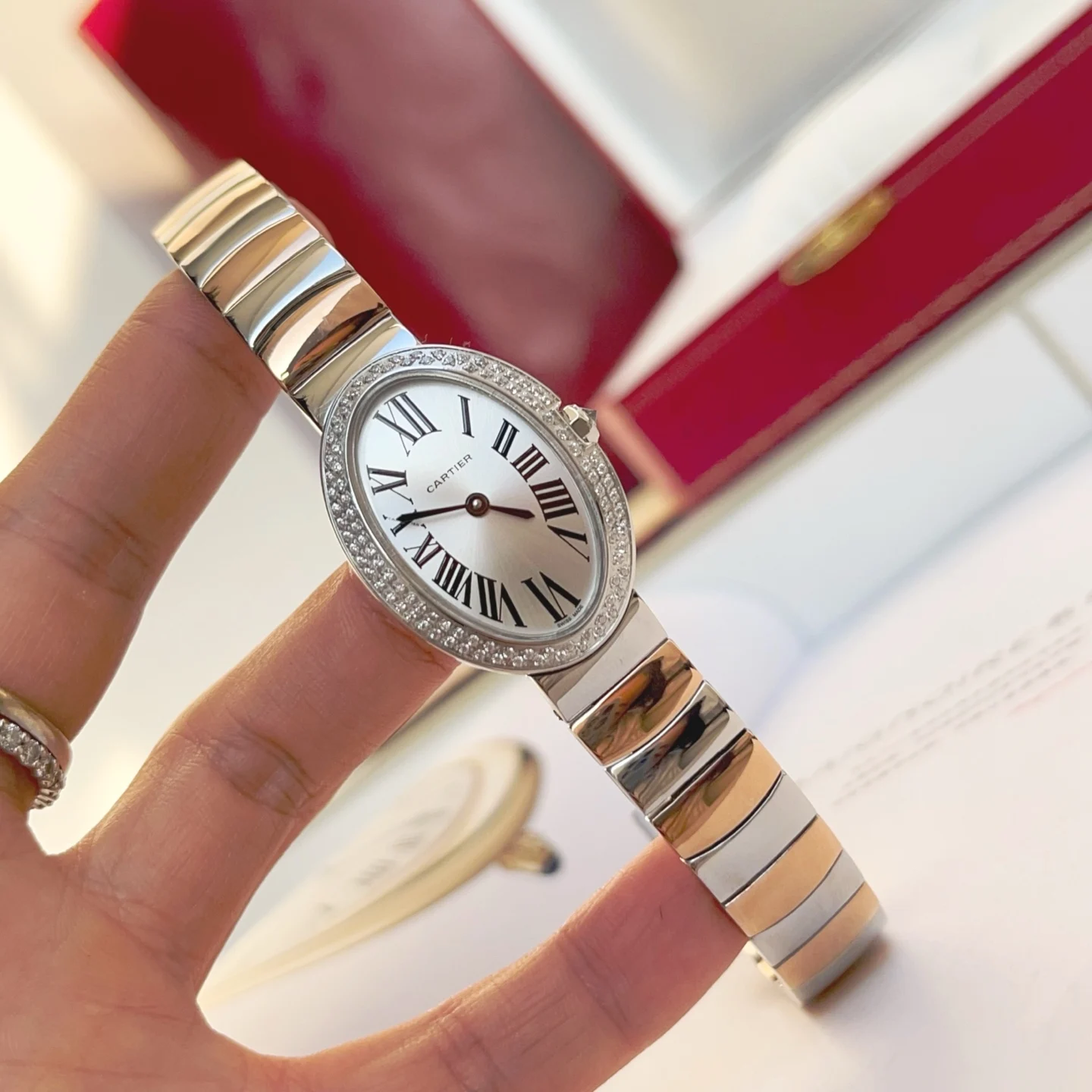 Cartier Baignoire Rose Gold — photographed off the sweep