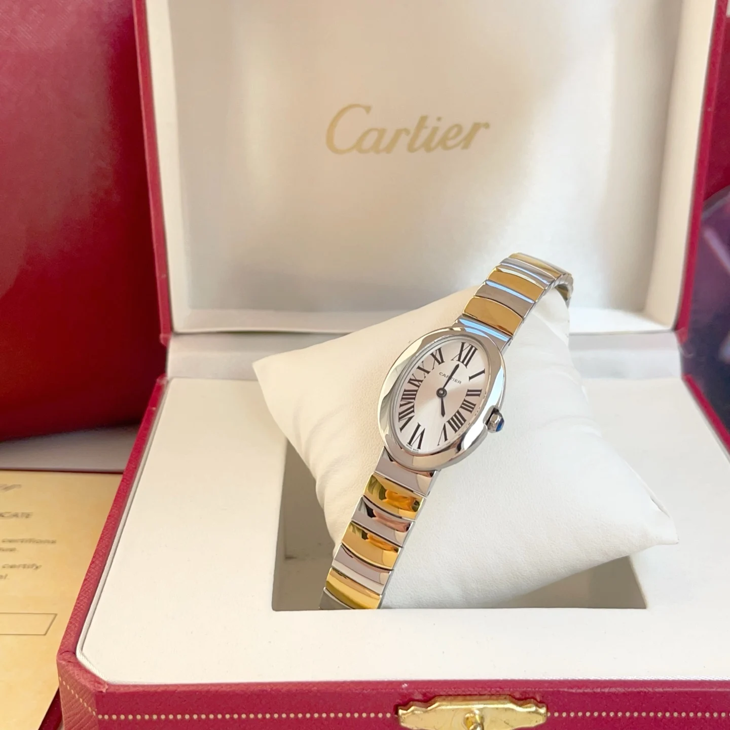 Cartier Baignoire Steel Silver Dial 23mm — photographed off the sweep