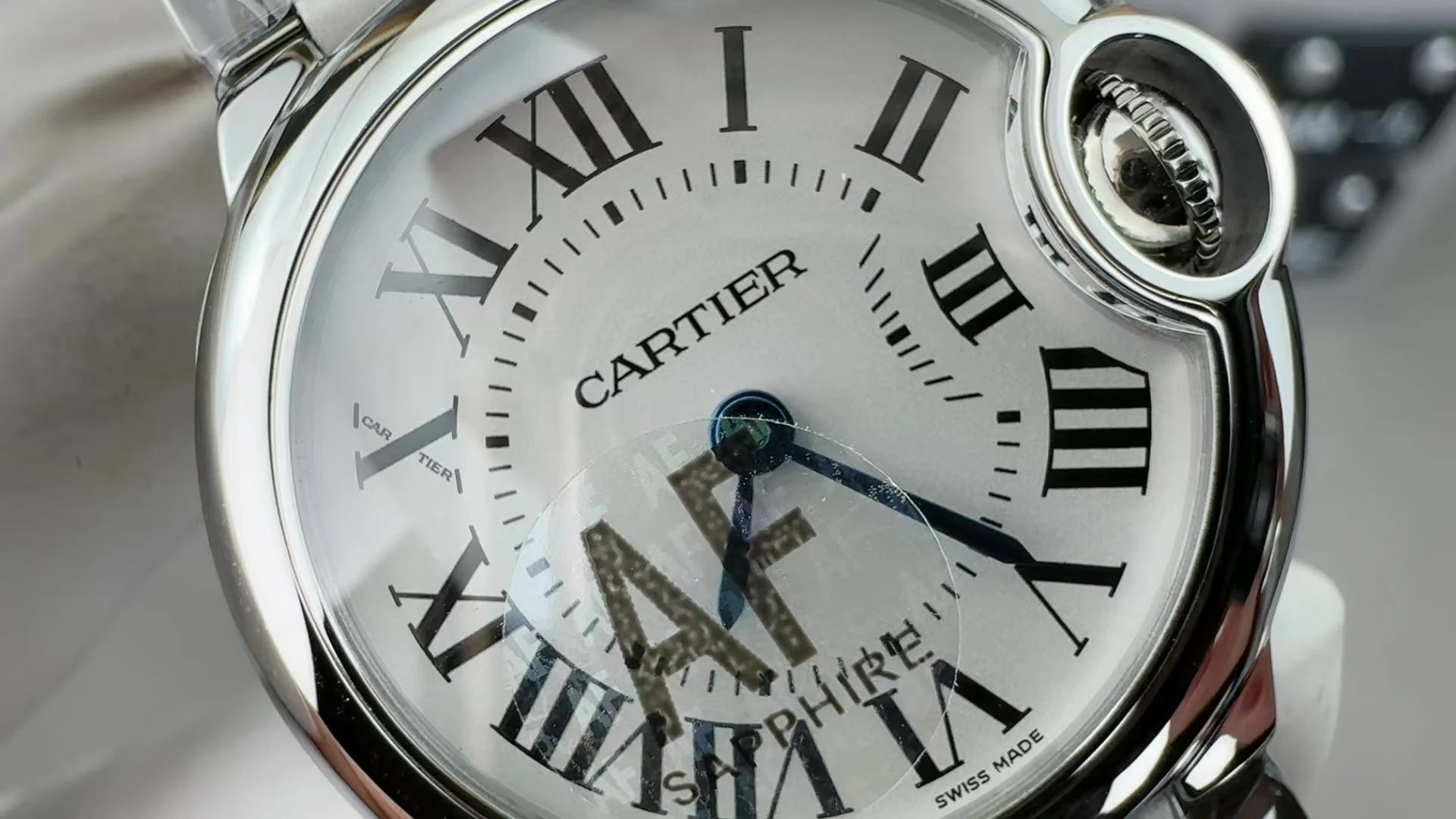 Cartier Ballon Bleu 28mm — photographed off the sweep