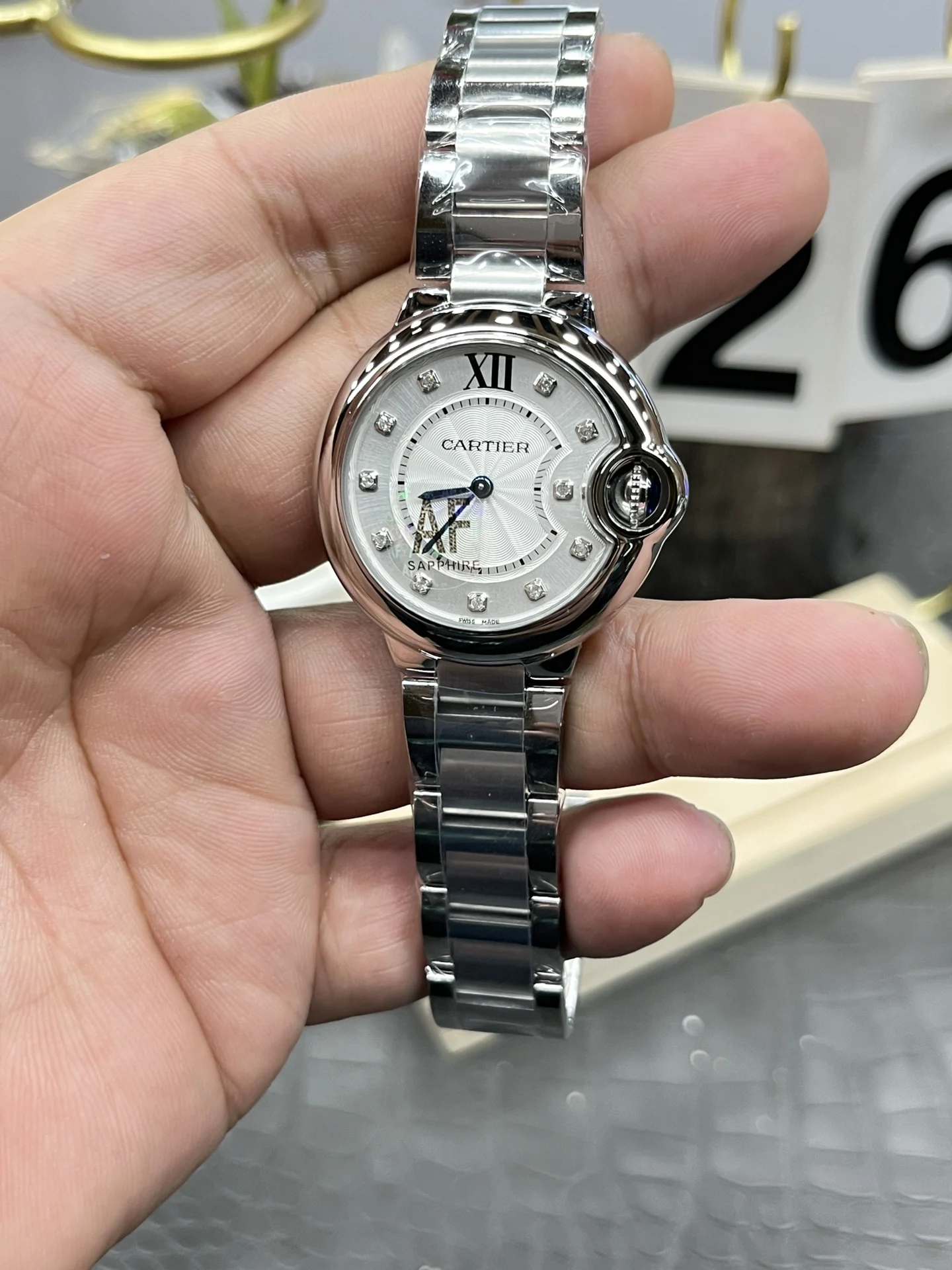 Cartier Ballon Bleu 33mm — photographed off the sweep