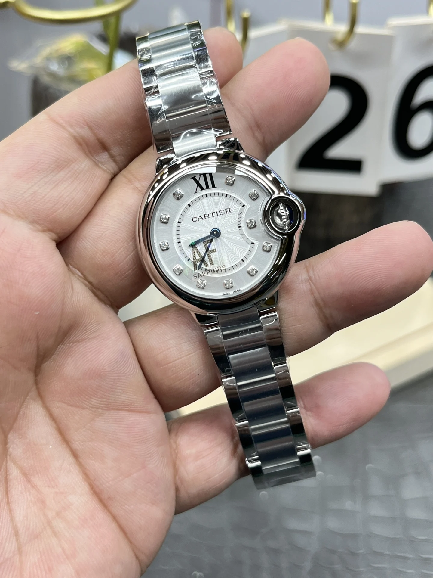 Cartier Ballon Bleu 33mm — photographed off the sweep