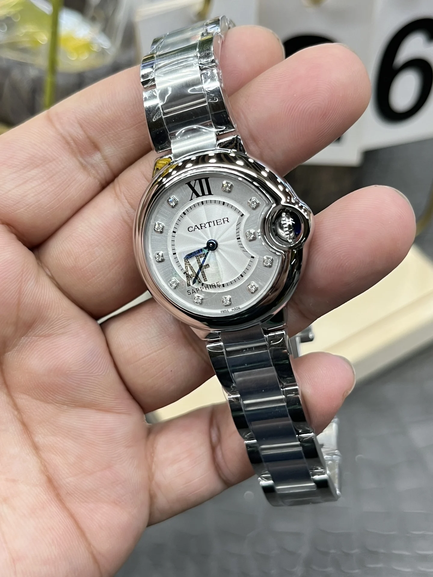 Cartier Ballon Bleu 33mm — photographed off the sweep