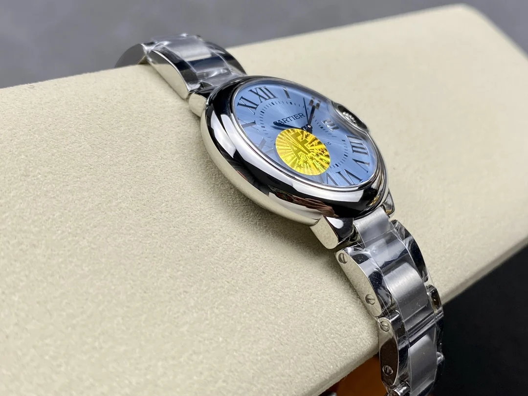 Cartier Ballon Bleu 33mm — photographed off the sweep