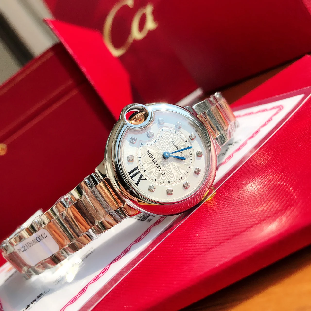 Cartier Ballon Bleu 33mm — photographed off the sweep
