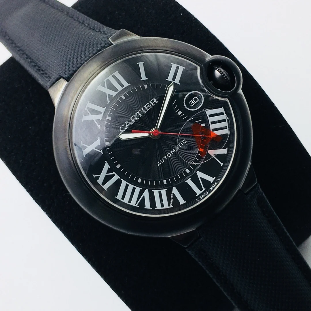 Cartier Ballon Bleu Black Dial 42mm — photographed off the sweep
