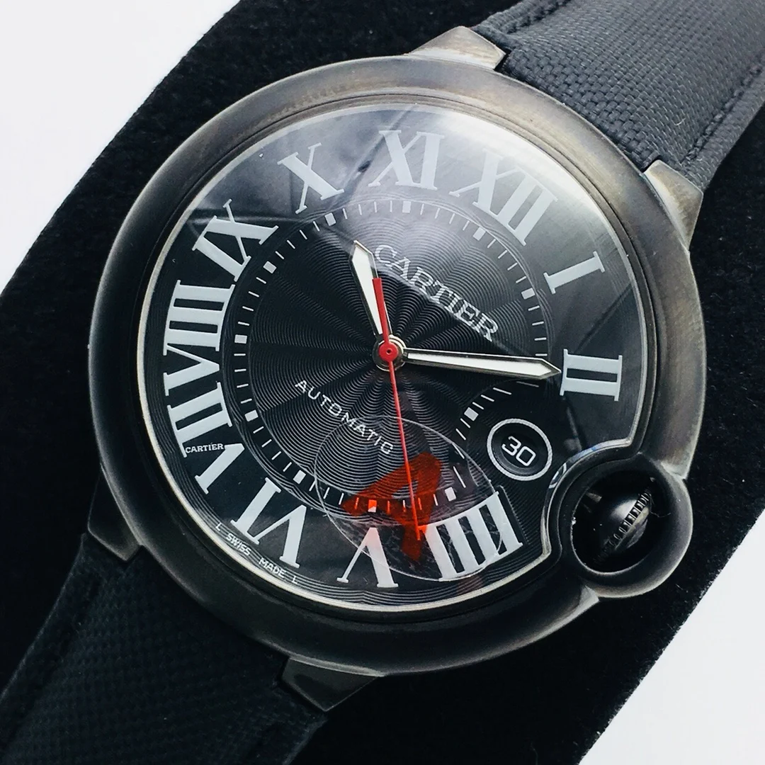 Cartier Ballon Bleu Black Dial 42mm — photographed off the sweep