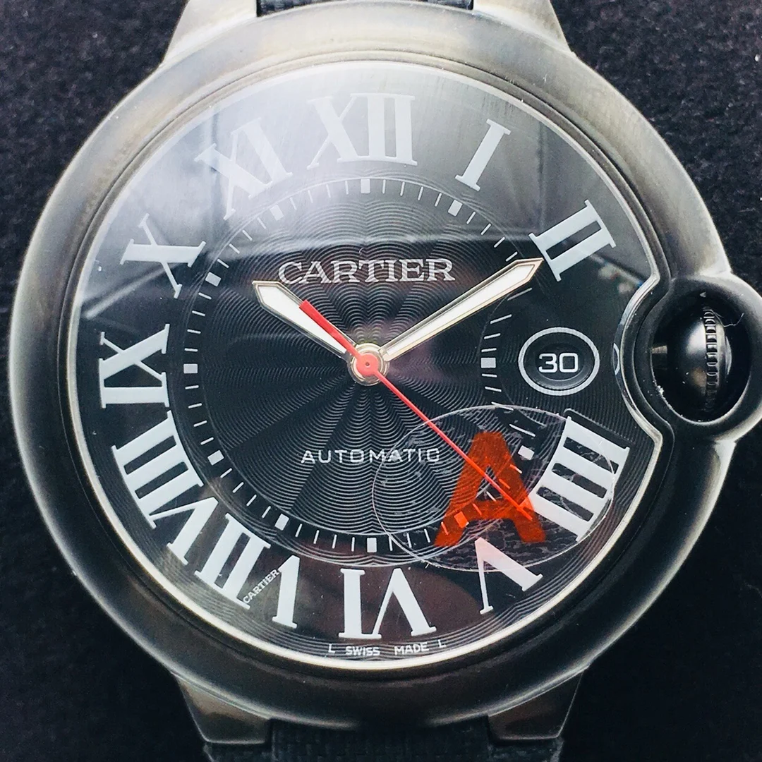 Cartier Ballon Bleu Black Dial 42mm — photographed off the sweep