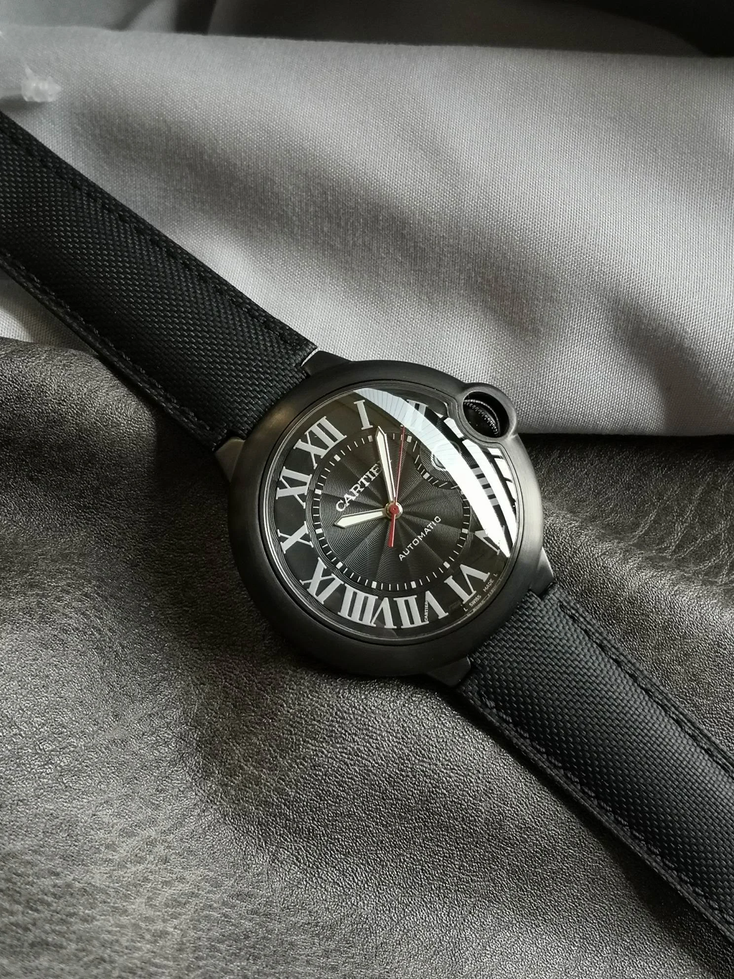 Cartier Ballon Bleu Black Dial — photographed off the sweep