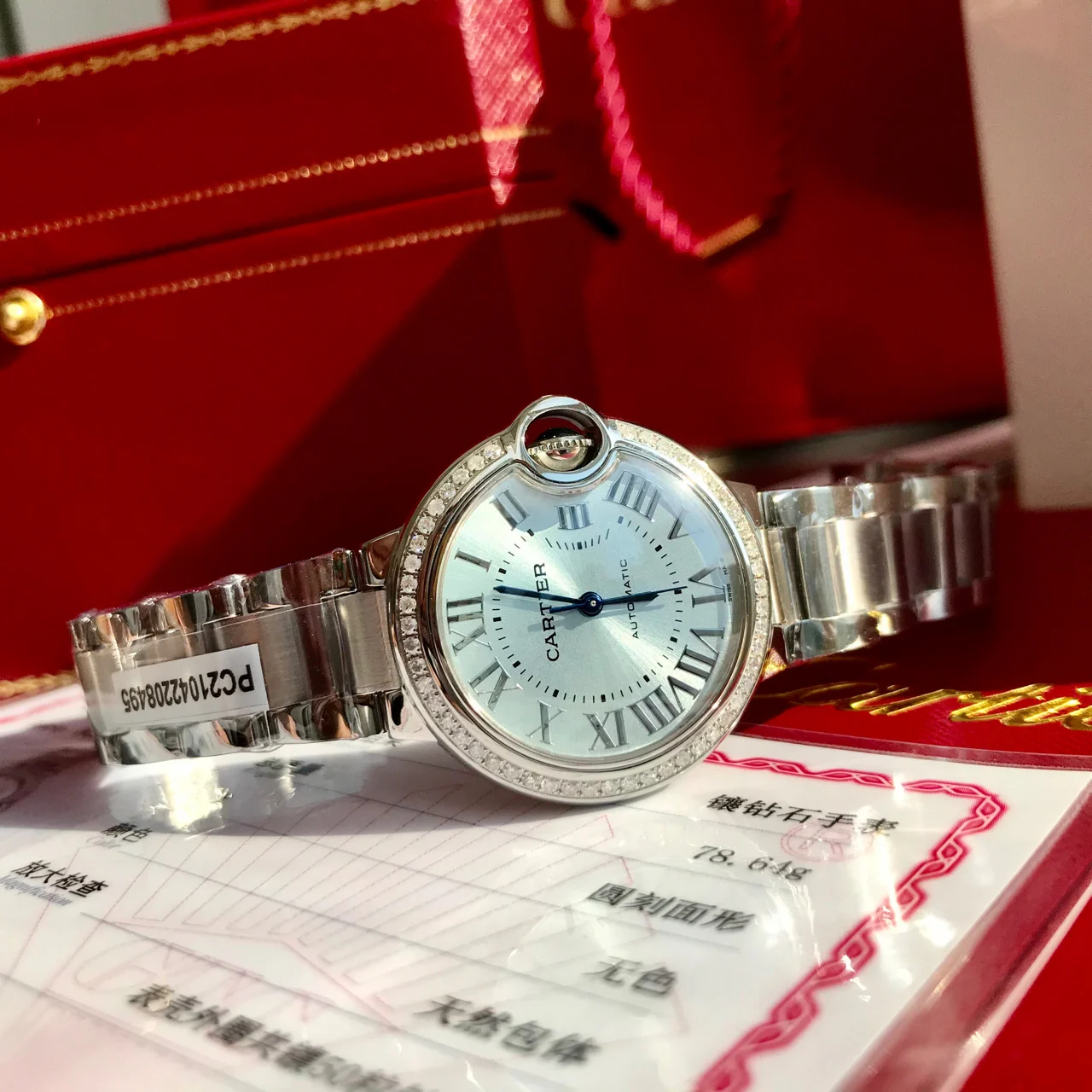 Cartier Ballon Bleu Blue Dial 33mm — photographed off the sweep