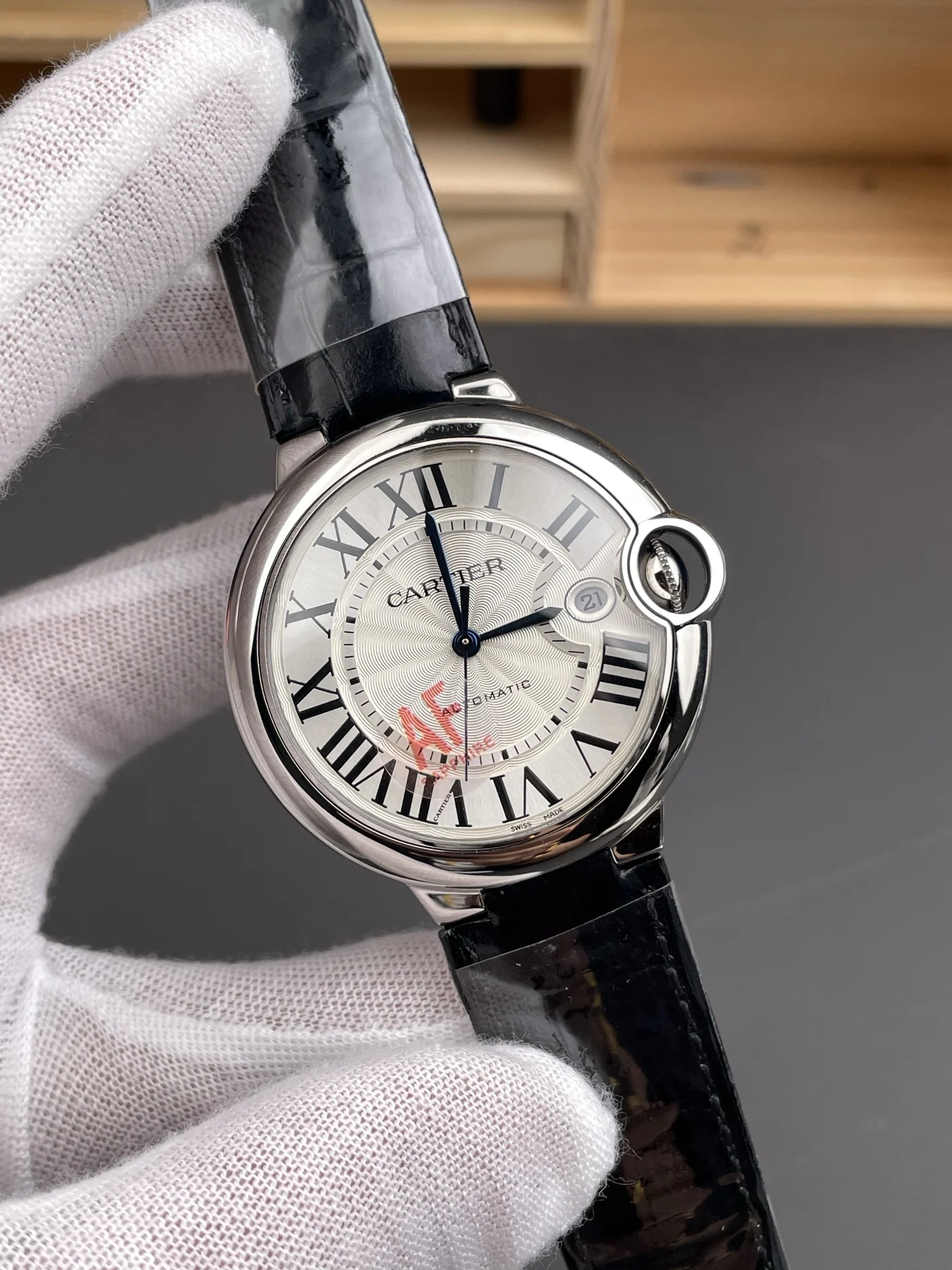 Cartier Ballon Bleu Blue Dial 40mm — photographed off the sweep