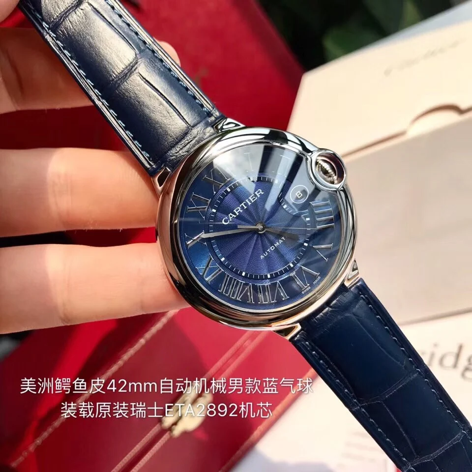 Cartier Ballon Bleu Blue Dial 42mm — photographed off the sweep
