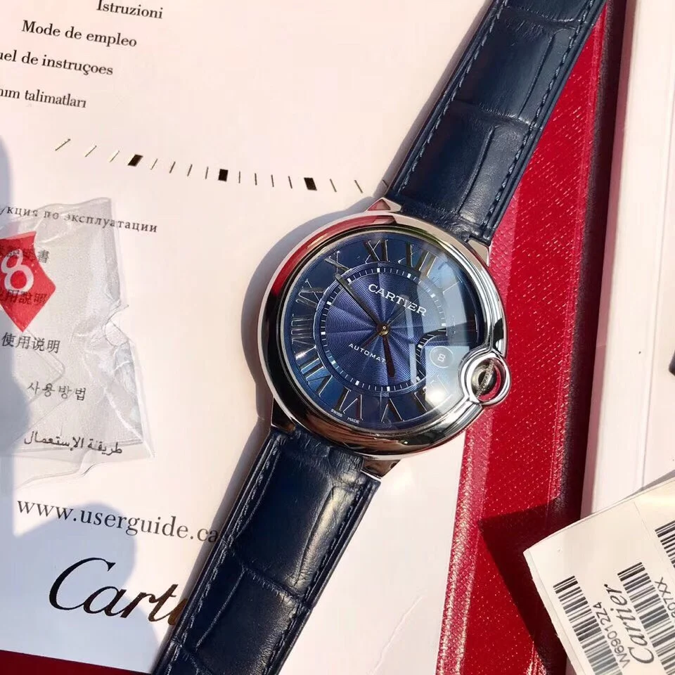 Cartier Ballon Bleu Blue Dial 42mm — photographed off the sweep