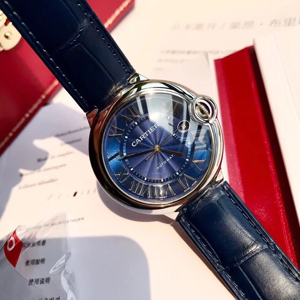 Cartier Ballon Bleu Blue Dial 42mm — photographed off the sweep
