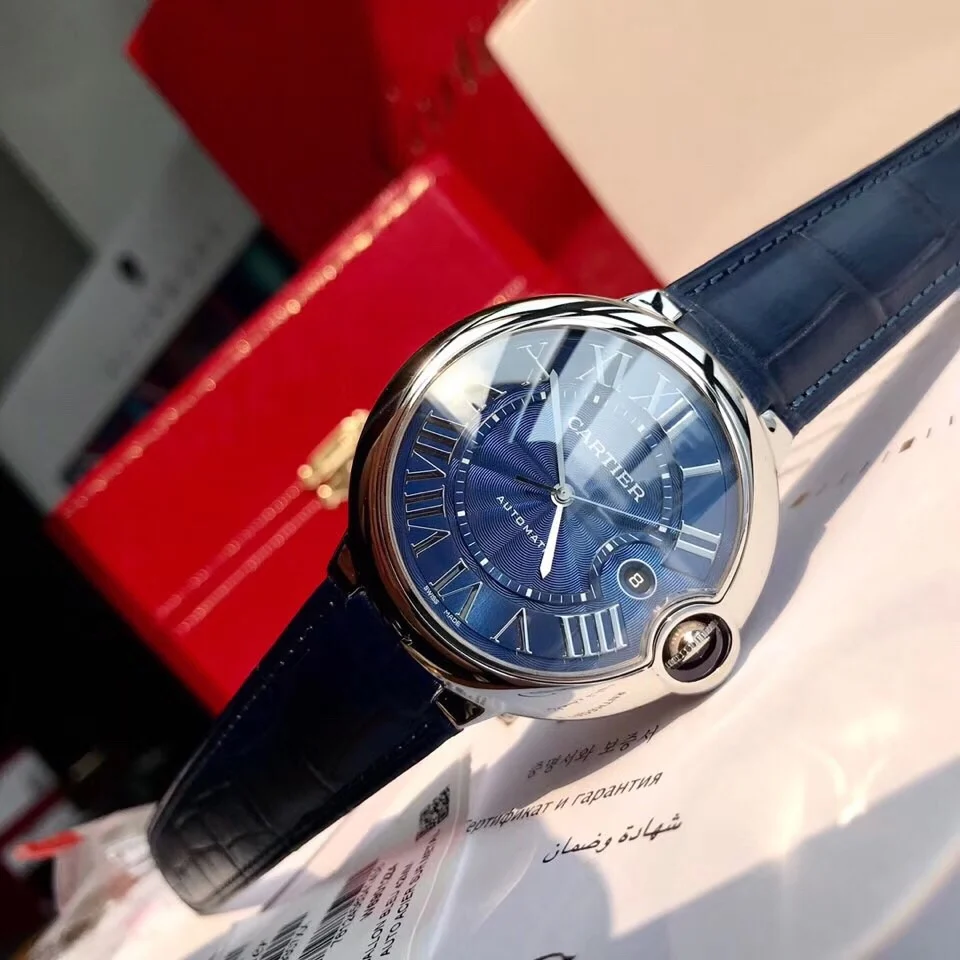 Cartier Ballon Bleu Blue Dial 42mm — photographed off the sweep