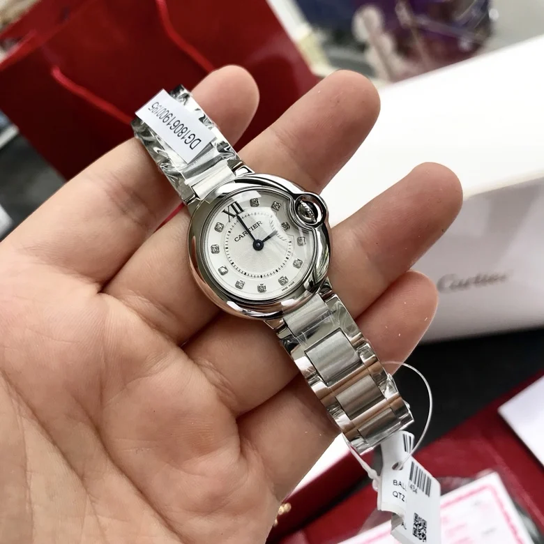 Cartier Ballon Bleu Diamond-Set 28mm — photographed off the sweep