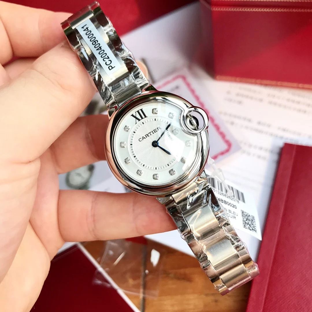Cartier Ballon Bleu Diamond-Set 33mm — photographed off the sweep