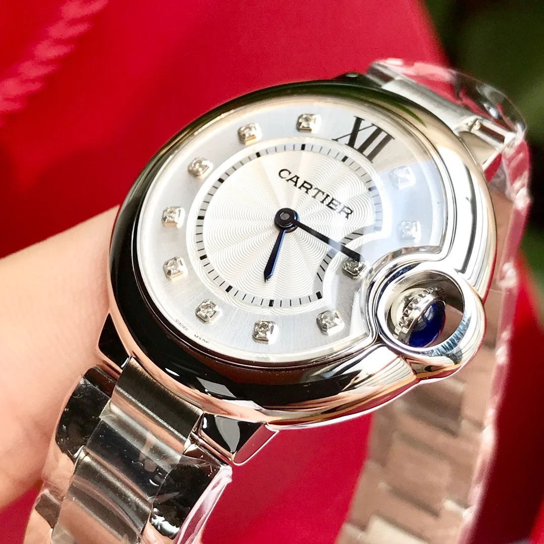 Cartier Ballon Bleu Diamond-Set 33mm — photographed off the sweep