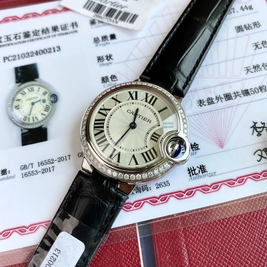 Cartier Ballon Bleu Diamond-Set 33mm — photographed off the sweep