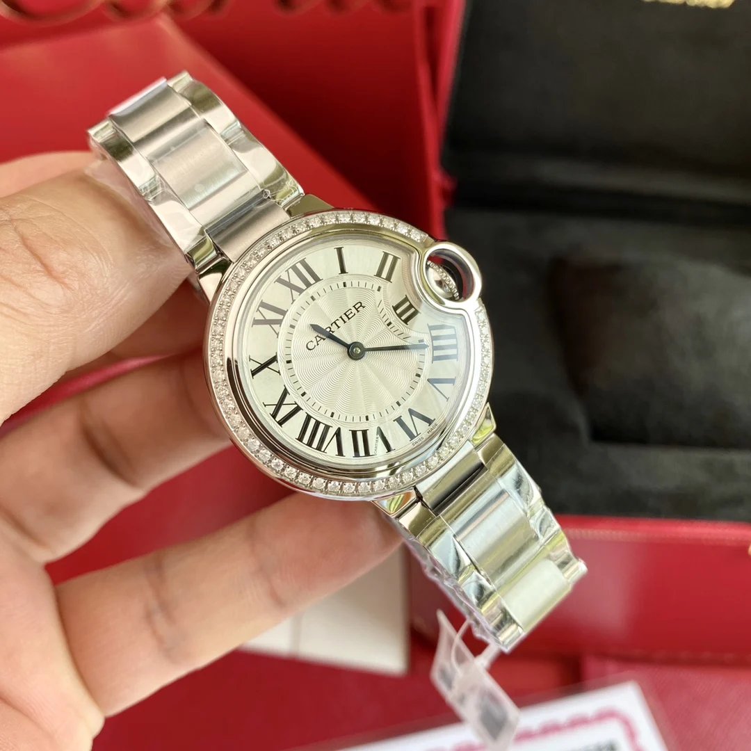 Cartier Ballon Bleu Diamond-Set 33mm — photographed off the sweep