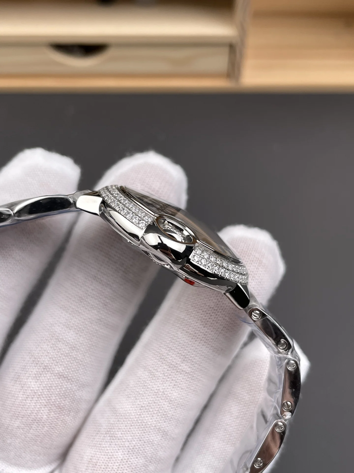 Cartier Ballon Bleu Diamond-Set 33mm — photographed off the sweep