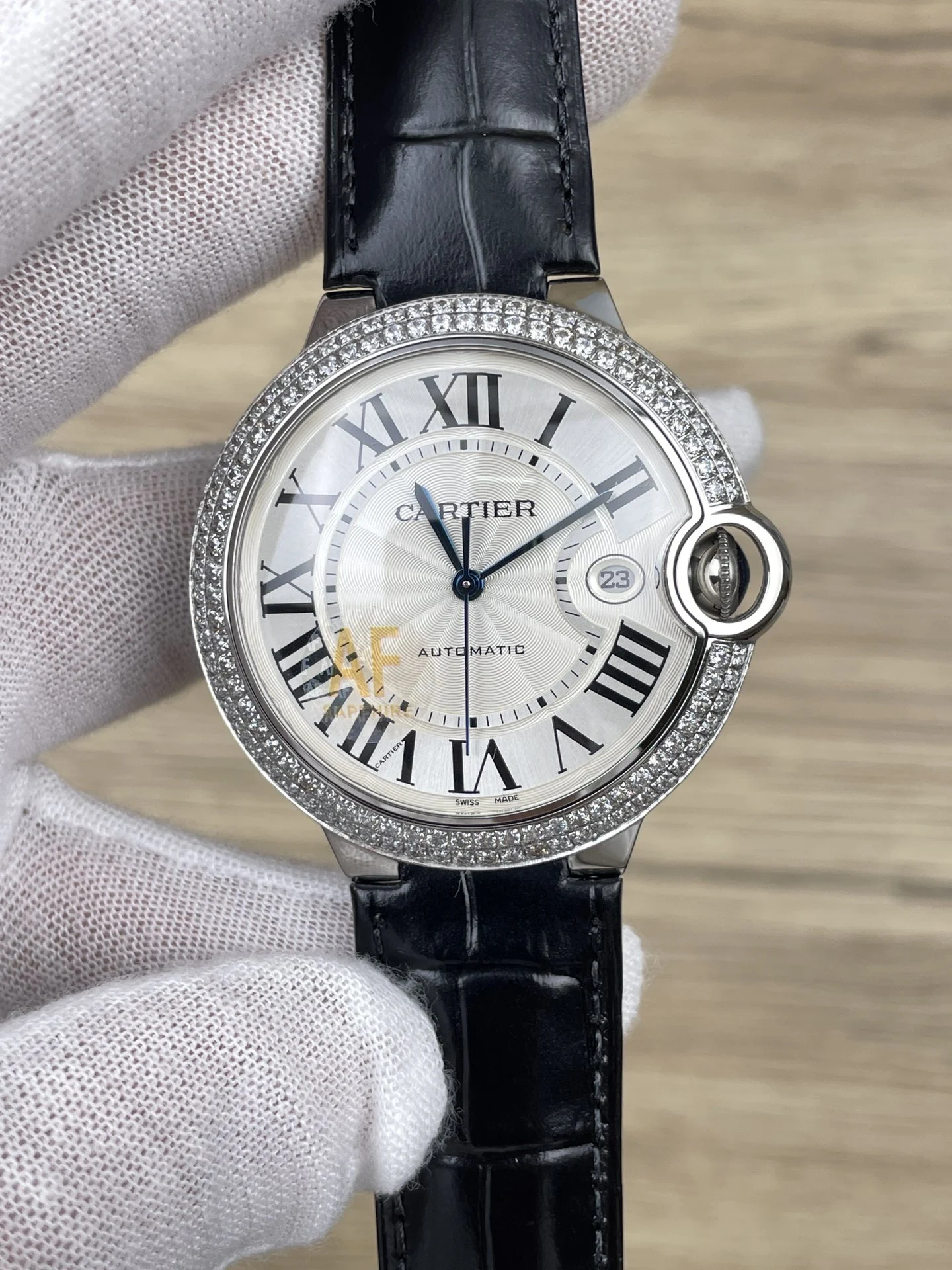 Cartier Ballon Bleu Diamond-Set 42mm — photographed off the sweep