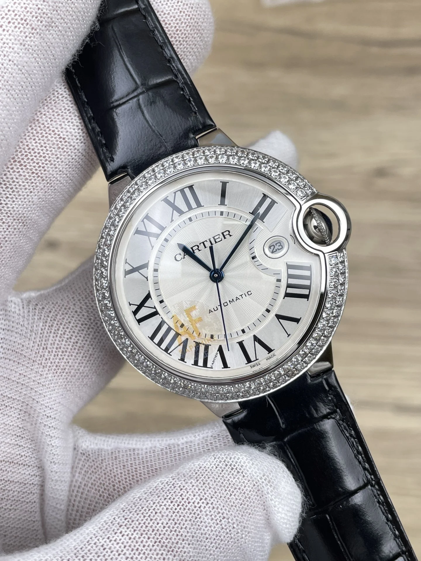 Cartier Ballon Bleu Diamond-Set 42mm — photographed off the sweep