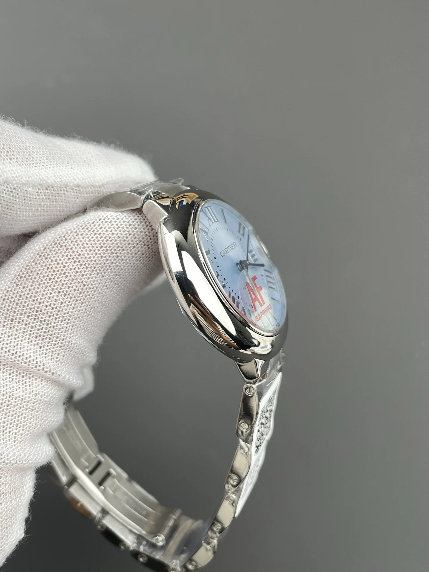 Cartier Ballon Bleu Ice Blue Blue Dial 33mm — photographed off the sweep