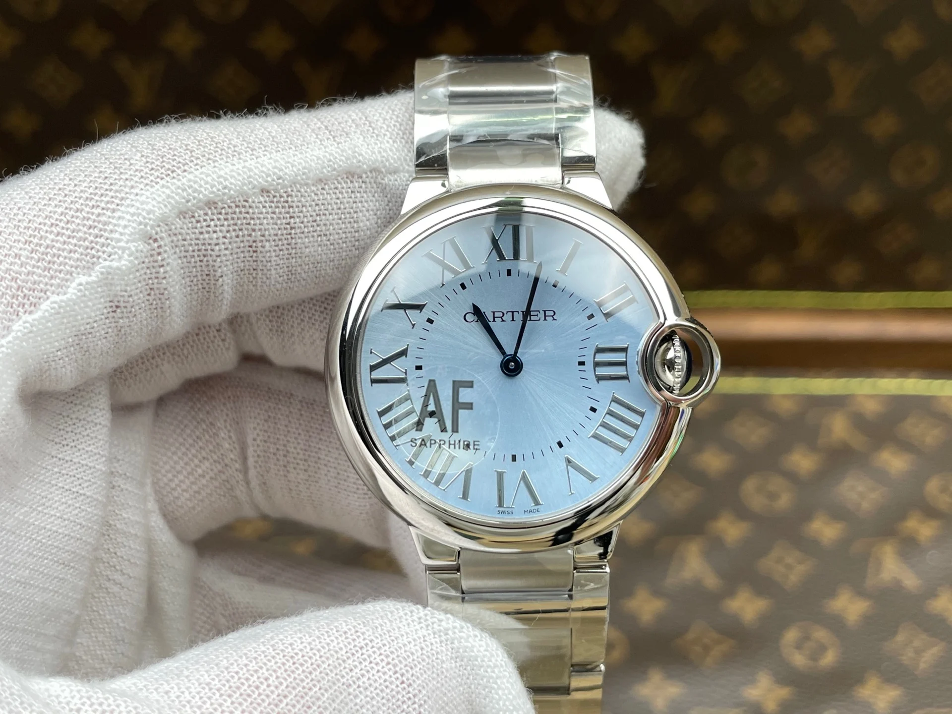 Cartier Ballon Bleu Ice Blue Blue Dial 36mm — photographed off the sweep