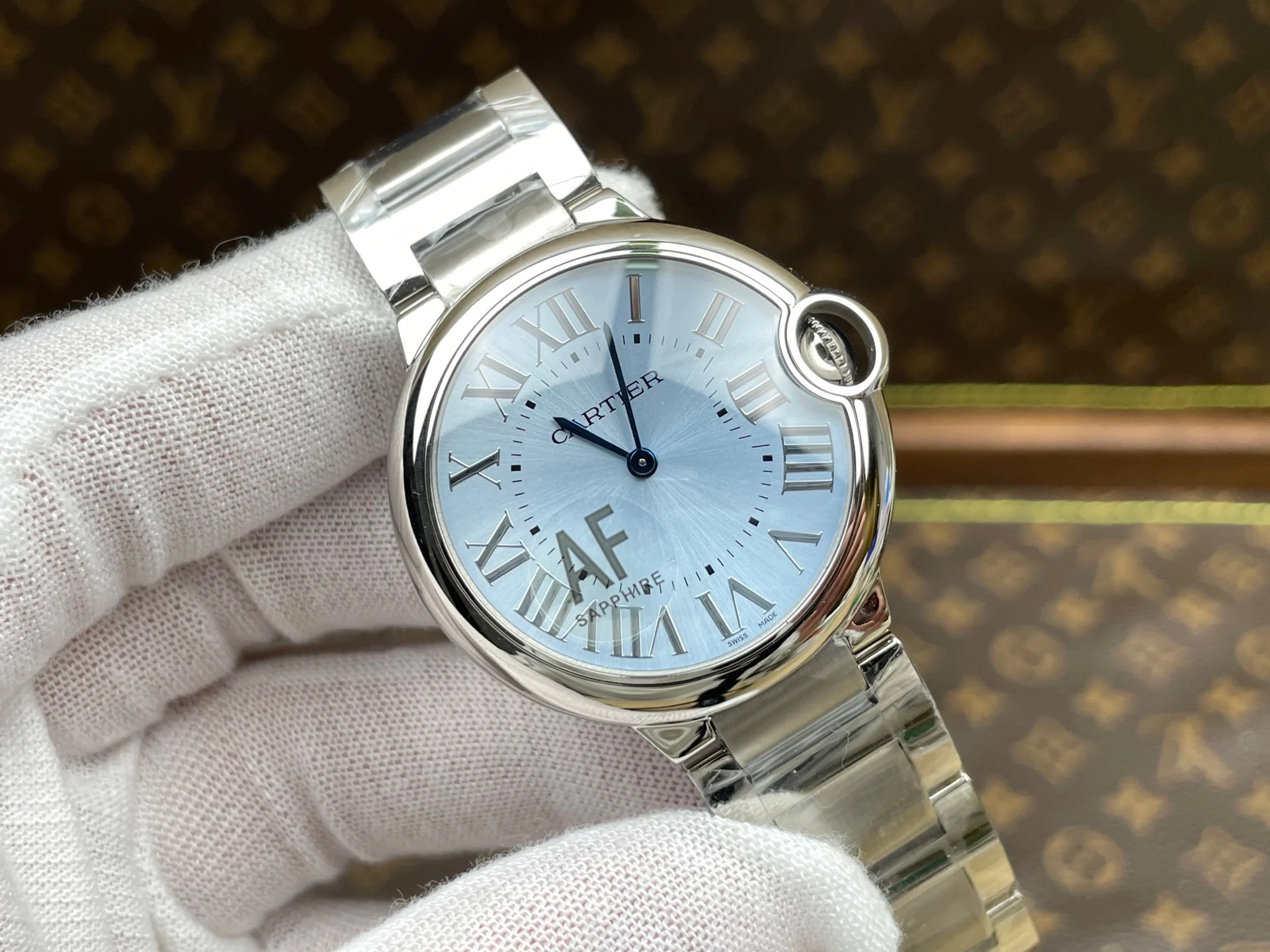 Cartier Ballon Bleu Ice Blue Blue Dial 36mm — photographed off the sweep