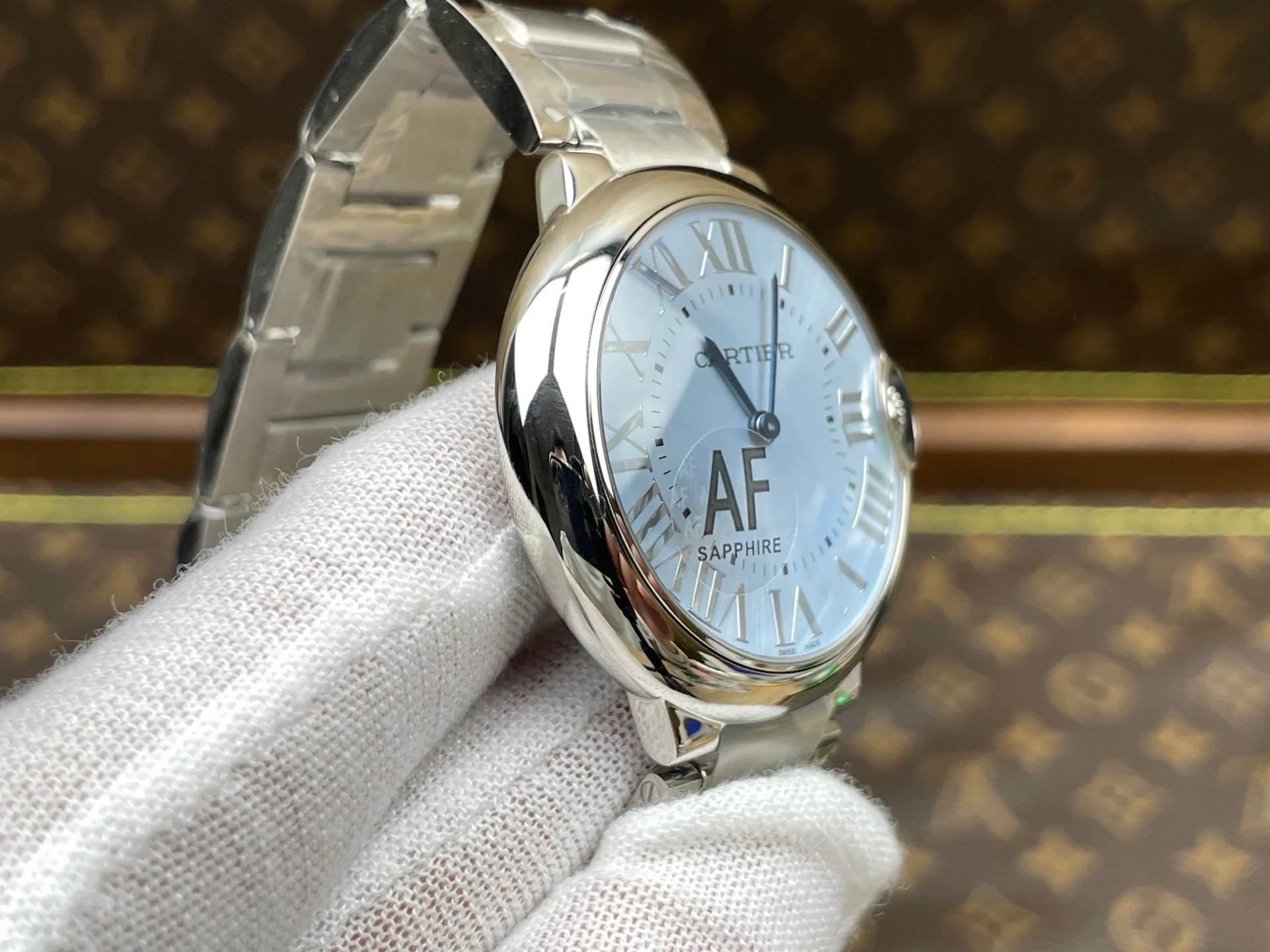 Cartier Ballon Bleu Ice Blue Blue Dial 36mm — photographed off the sweep
