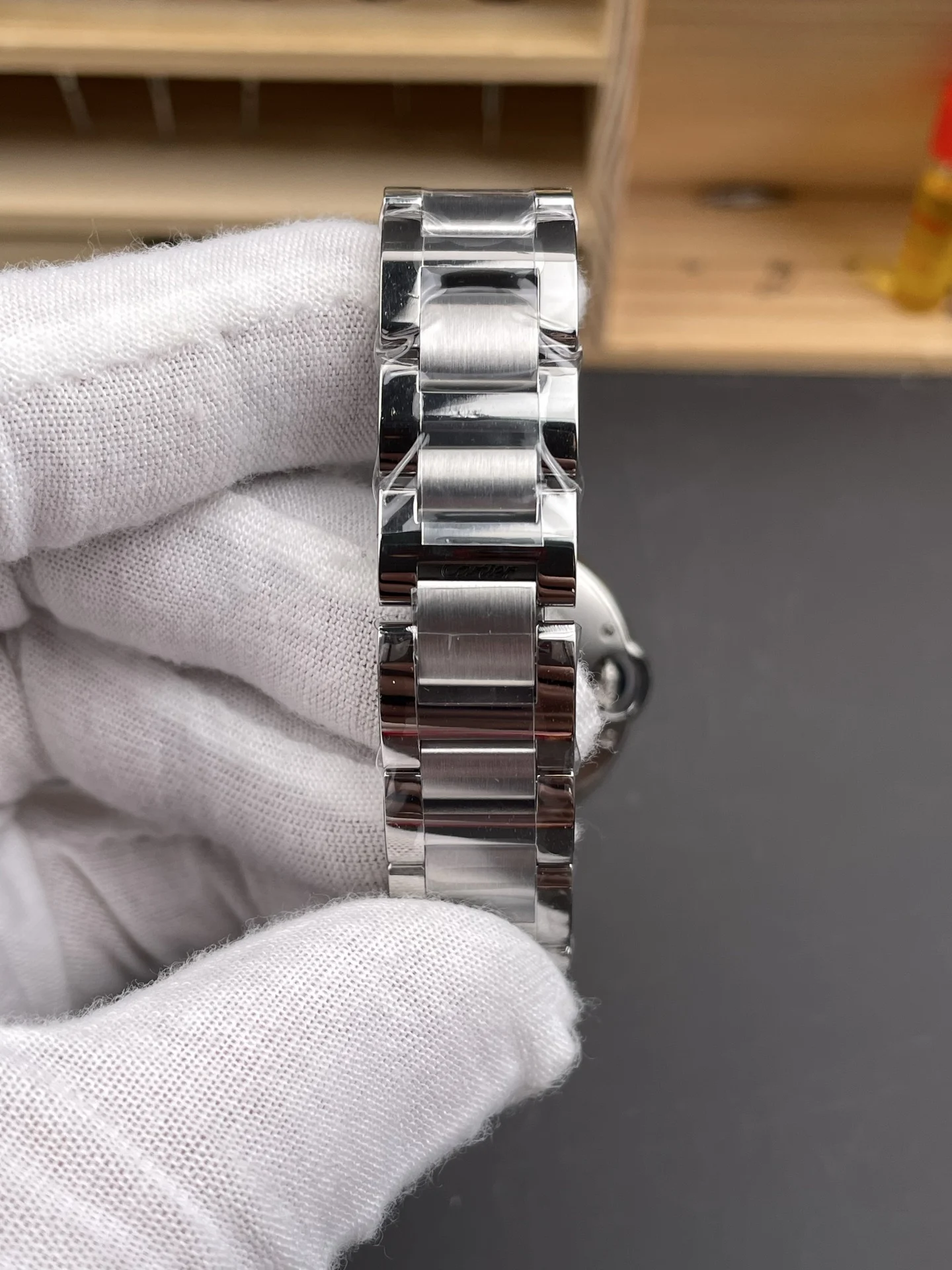 Cartier Ballon Bleu Pink Dial 33mm — photographed off the sweep