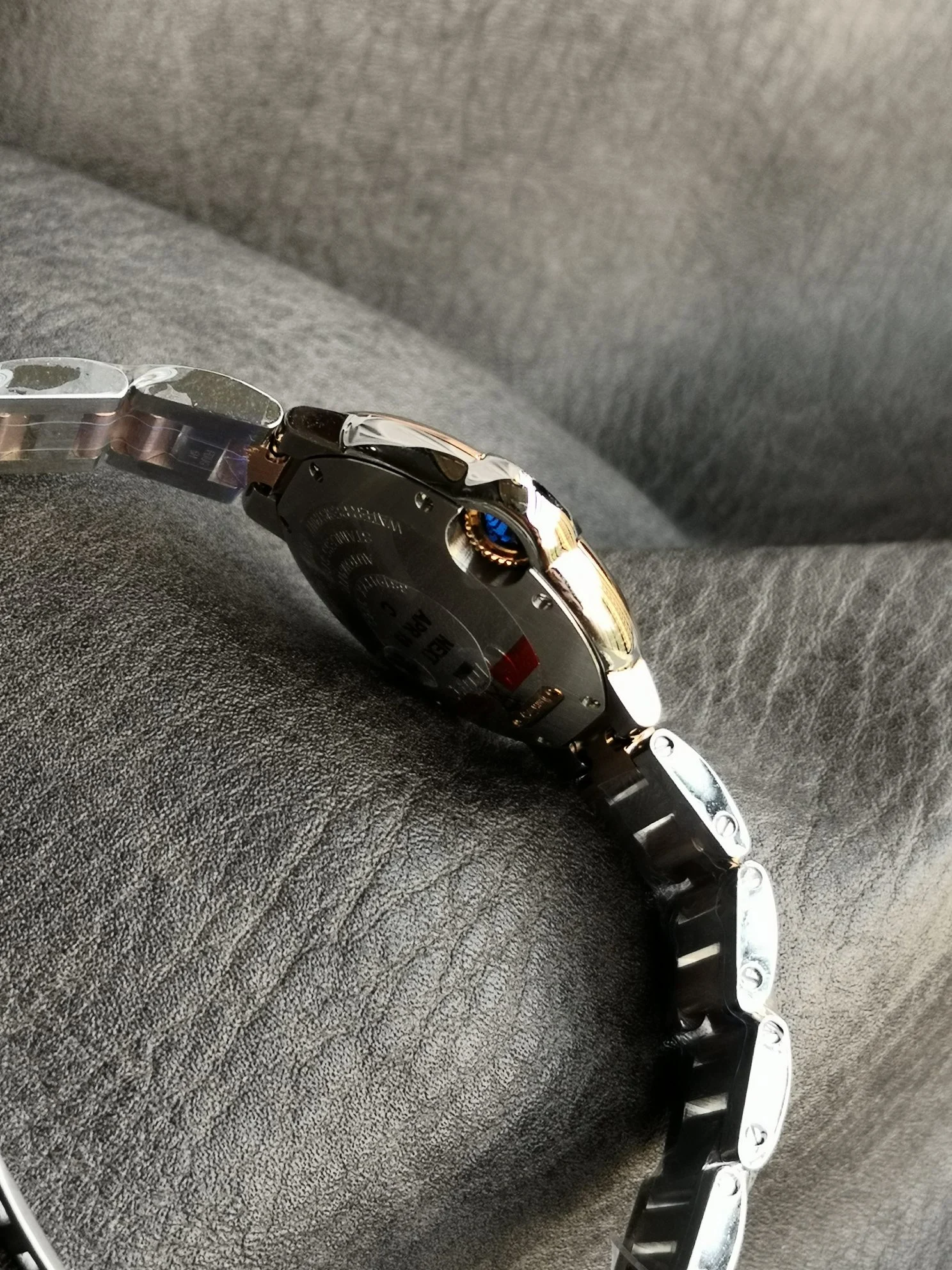 Cartier Ballon Bleu Red Dial — photographed off the sweep