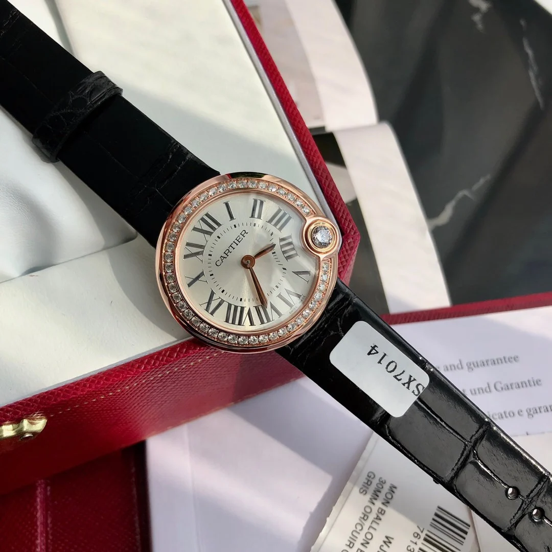 Cartier Ballon Bleu Rose Gold Black Dial Diamond-Set — photographed off the sweep
