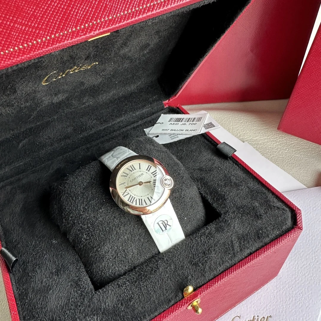 Cartier Ballon Bleu Rose Gold Blue Dial Diamond-Set 30mm — photographed off the sweep