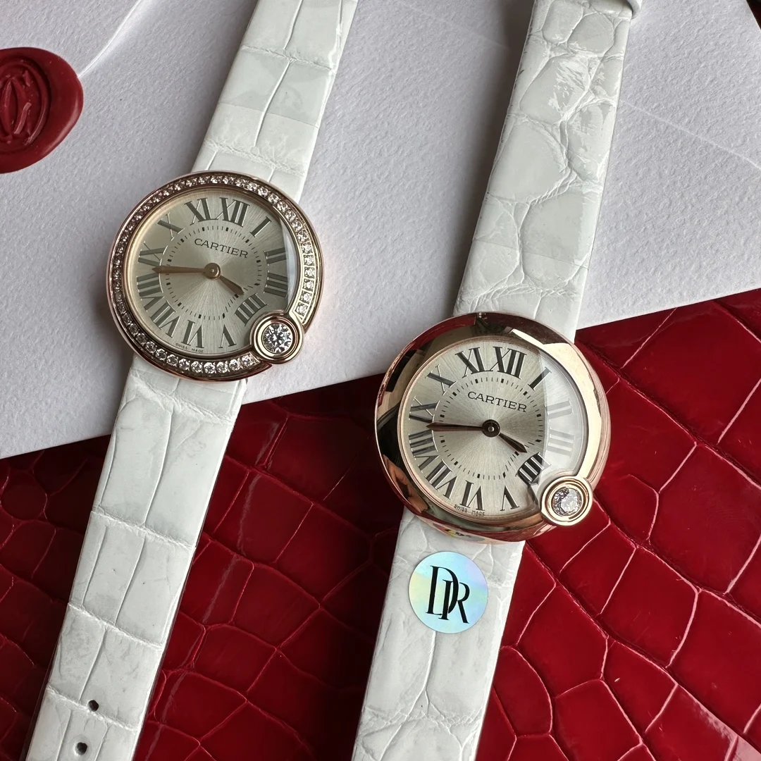 Cartier Ballon Bleu Rose Gold Blue Dial Diamond-Set 30mm — photographed off the sweep