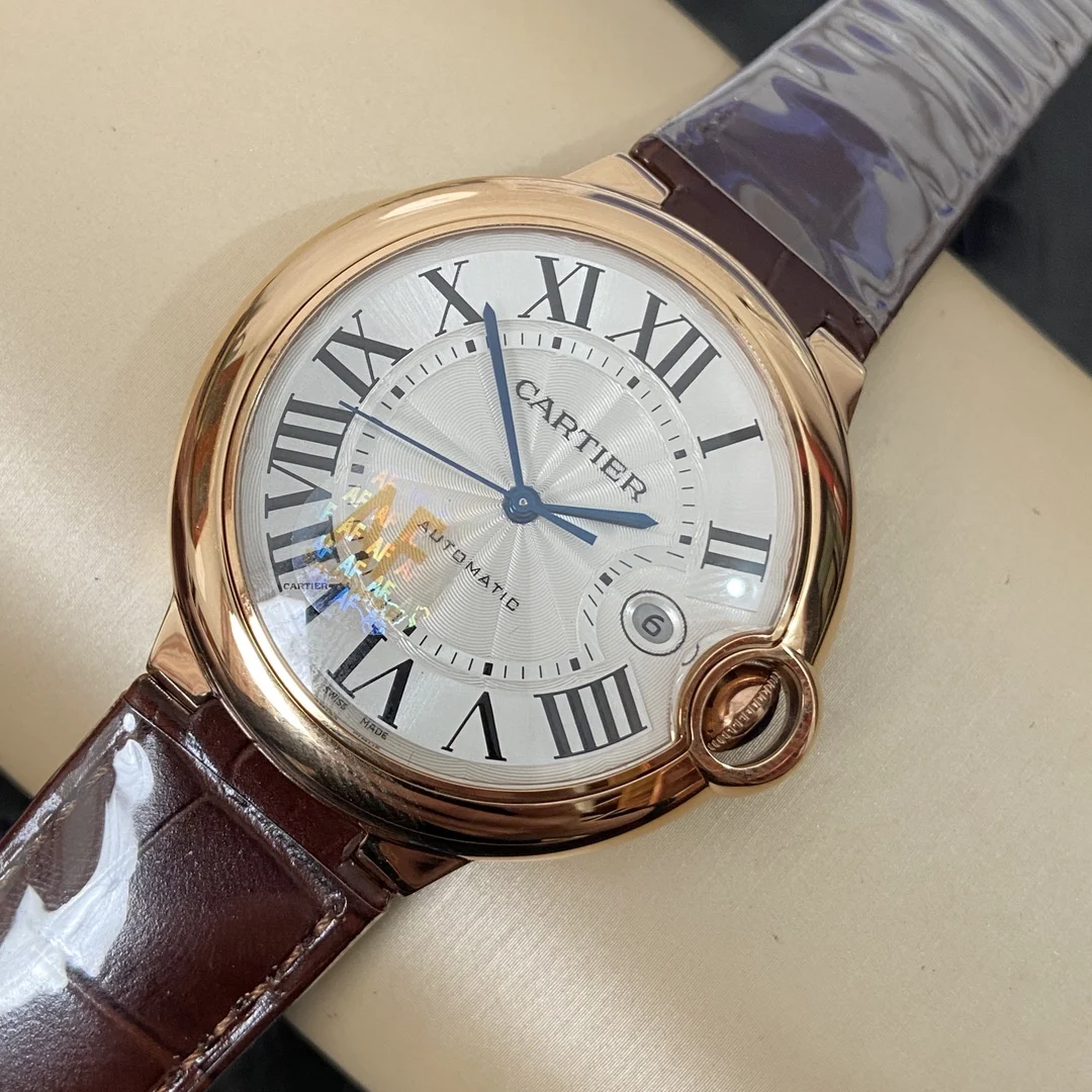 Cartier Ballon Bleu Rose Gold Brown Dial 42mm — photographed off the sweep