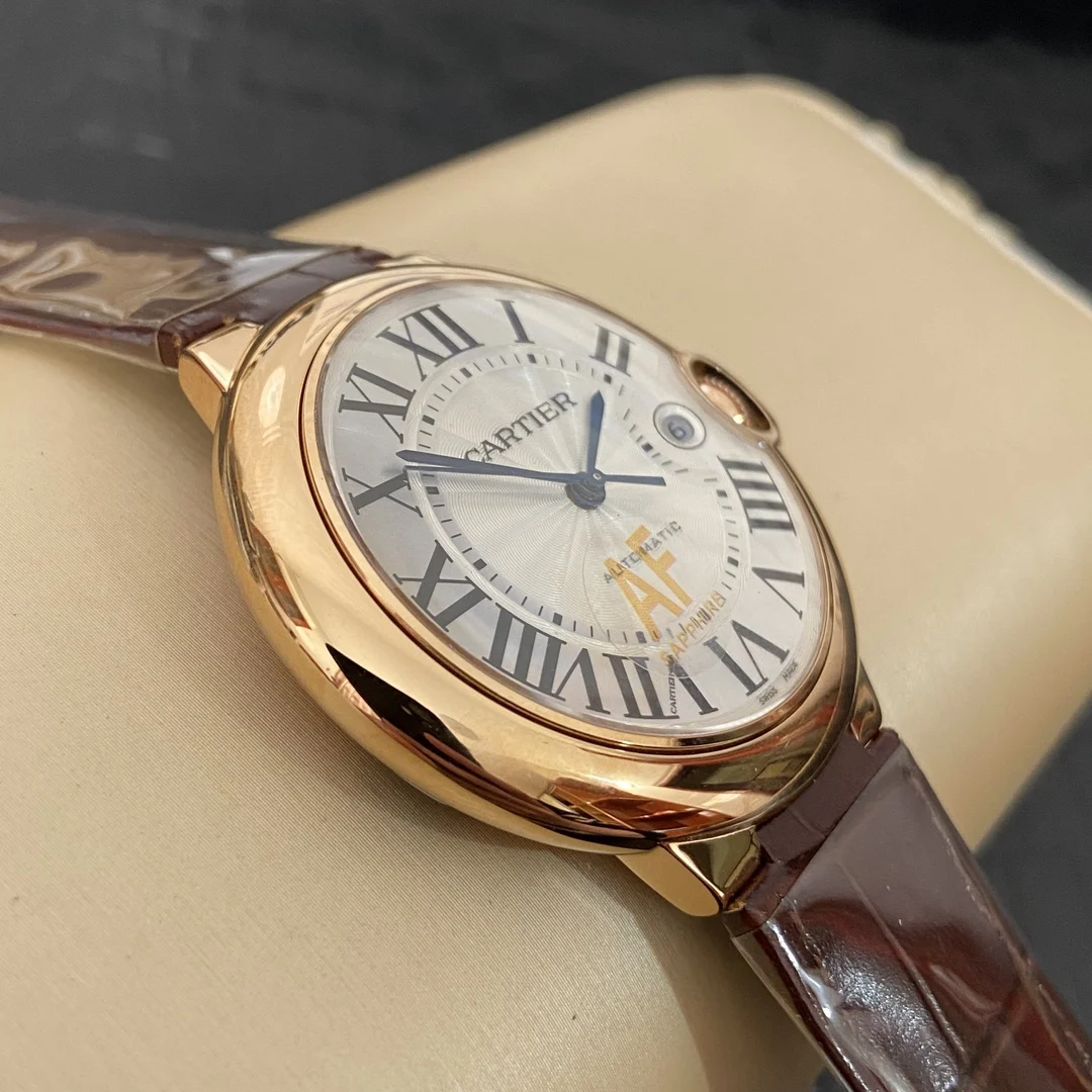 Cartier Ballon Bleu Rose Gold Brown Dial 42mm — photographed off the sweep