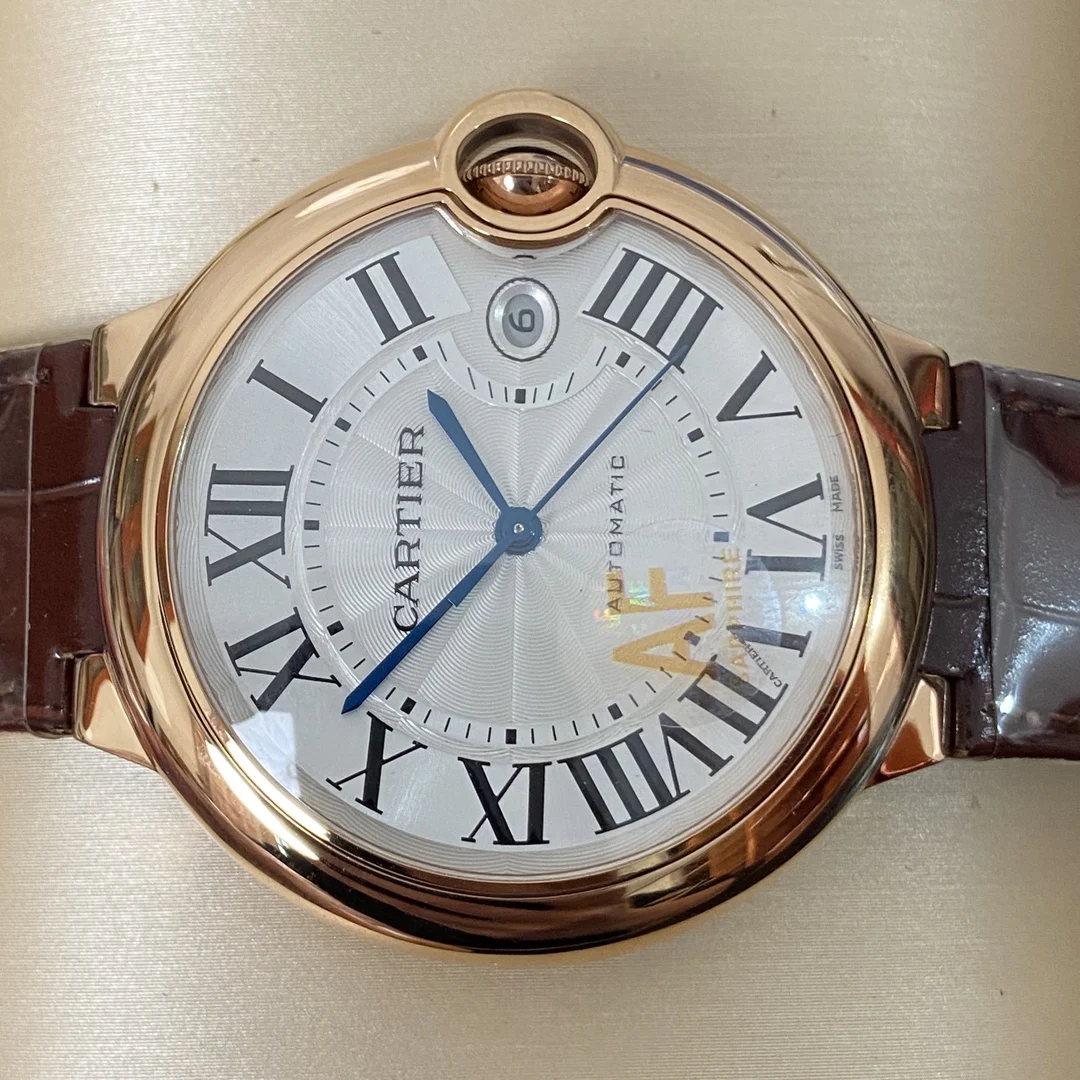 Cartier Ballon Bleu Rose Gold Brown Dial 42mm — photographed off the sweep
