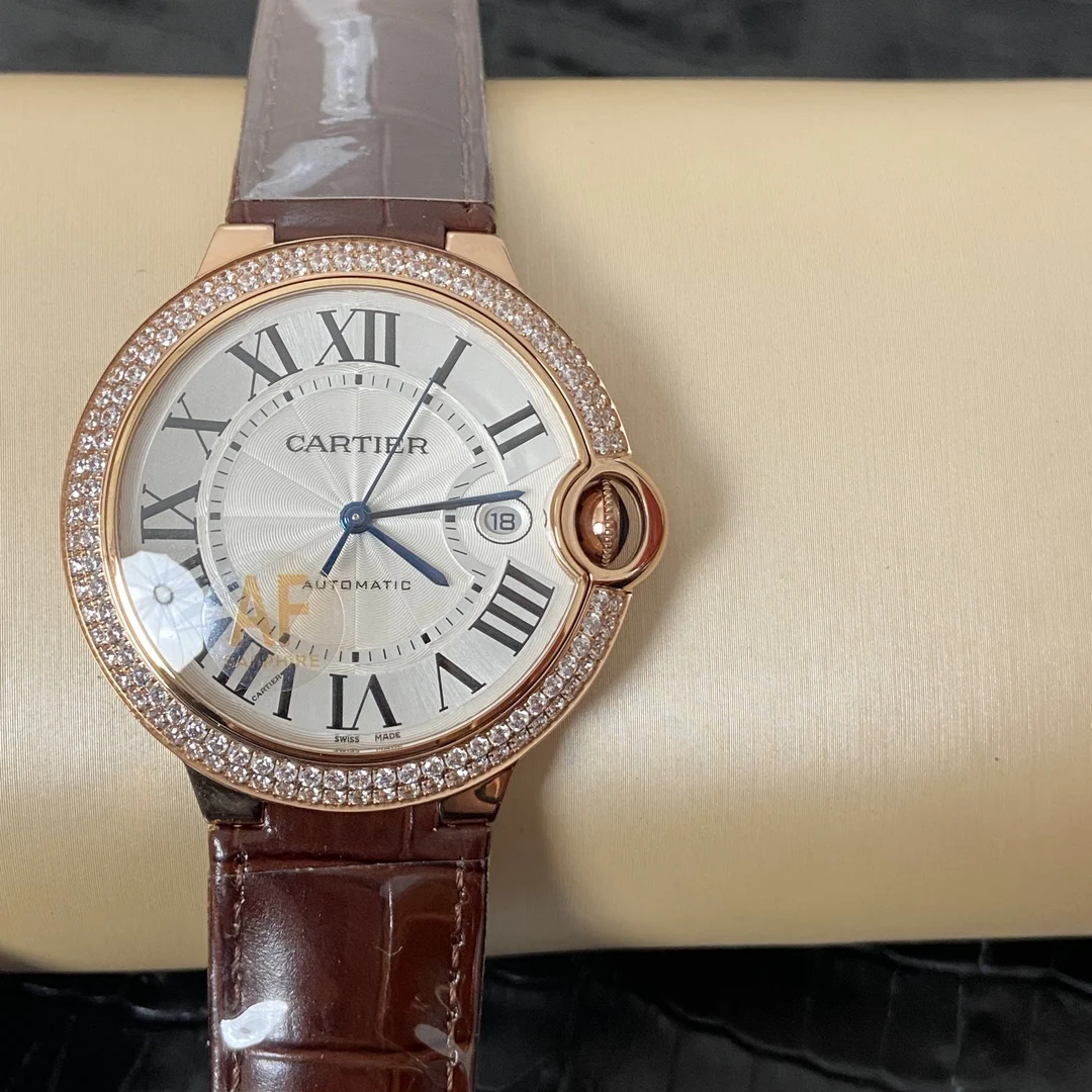 Cartier Ballon Bleu Rose Gold Brown Dial 42mm — photographed off the sweep
